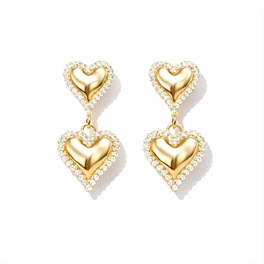 Gold Heart Drop Earrings
